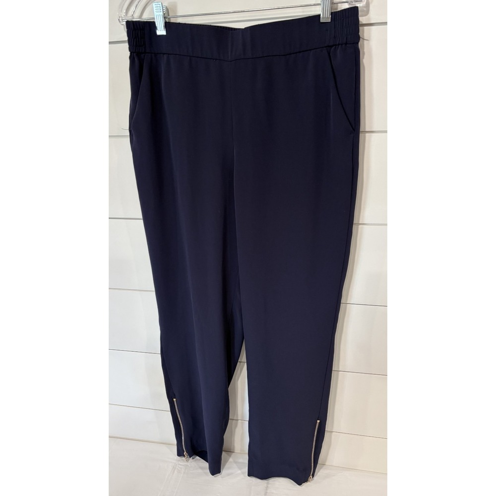 Chico's Classic Navy Blue Pull-on Woven Zip Hem Ankle Pants Size 1R US Size 8R